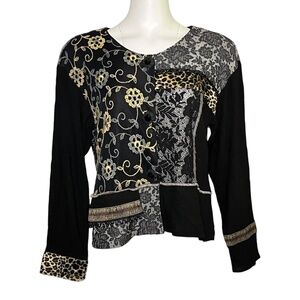 Spencer Alexis Patchwork Artsy Floral Embroidered Festival Top Jacket USA 10 M